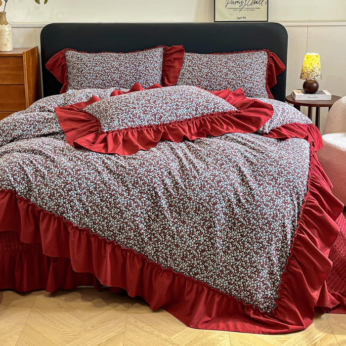 尚美 2026新款法式复古大花边仿棉床盖四件套 花絮