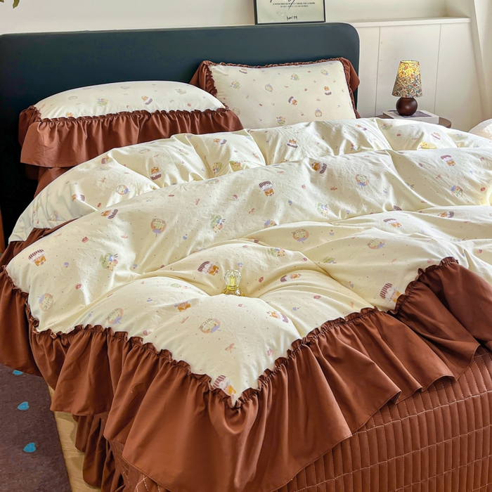 91家纺网 家纺一手货源 找家纺 尚美 2026新款法式复古大花边仿棉床盖四件套 卡通动漫