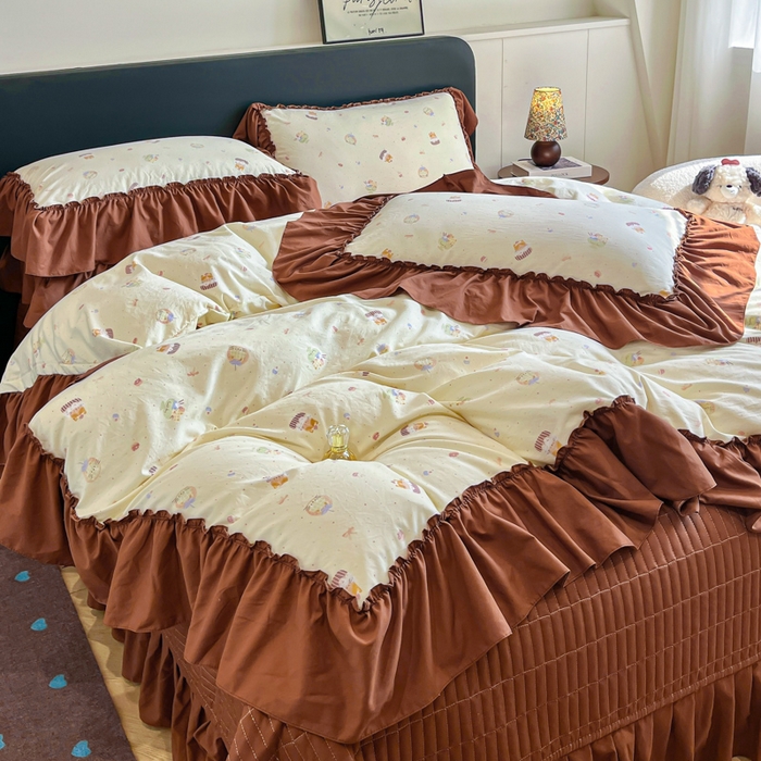 91家纺网 家纺一手货源 找家纺 尚美 2026新款法式复古大花边仿棉床盖四件套 卡通动漫