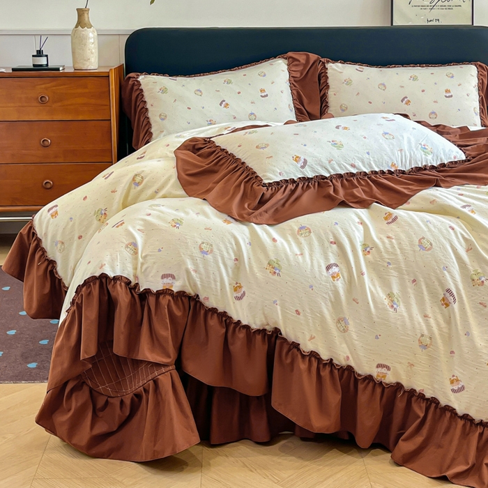 91家纺网 家纺一手货源 找家纺 尚美 2026新款法式复古大花边仿棉床盖四件套 卡通动漫