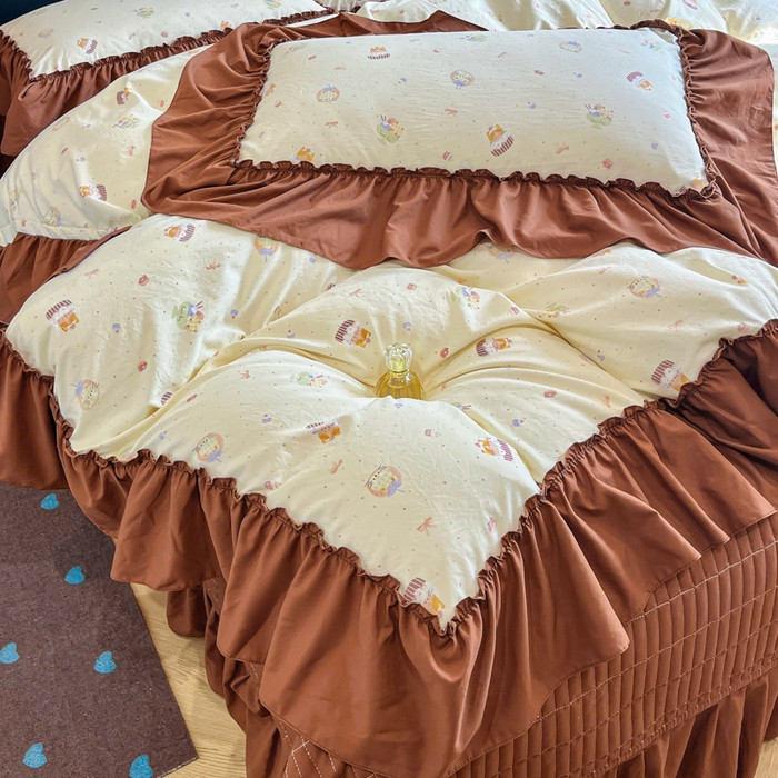 91家纺网 家纺一手货源 找家纺 尚美 2026新款法式复古大花边仿棉床盖四件套 卡通动漫