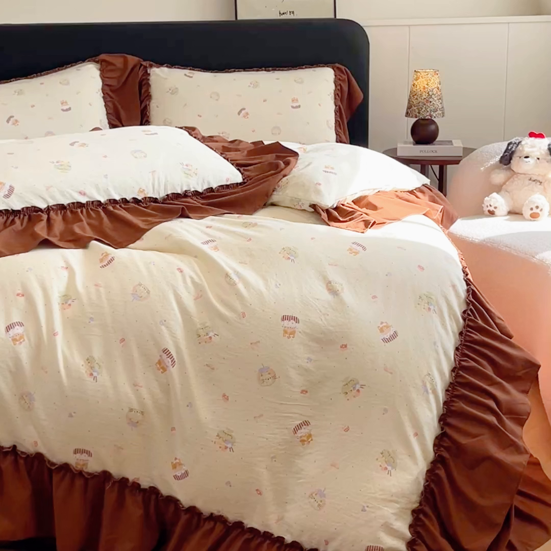 91家纺网 家纺一手货源 找家纺 尚美 2026新款法式复古大花边仿棉床盖四件套 卡通动漫