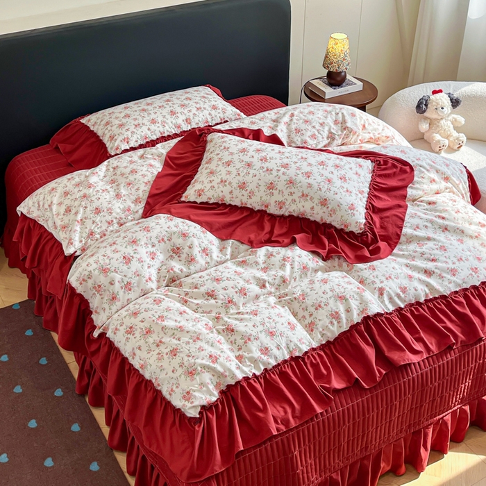 91家纺网 家纺一手货源 找家纺 尚美 2026新款法式复古大花边仿棉床盖四件套 梨花洛