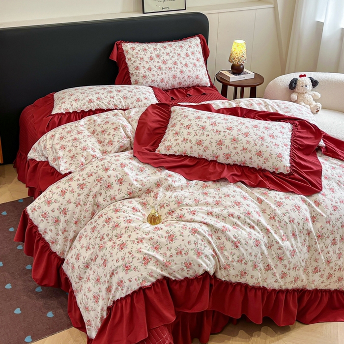 91家纺网 家纺一手货源 找家纺 尚美 2026新款法式复古大花边仿棉床盖四件套 梨花洛