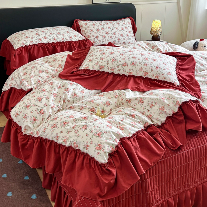 91家纺网 家纺一手货源 找家纺 尚美 2026新款法式复古大花边仿棉床盖四件套 梨花洛