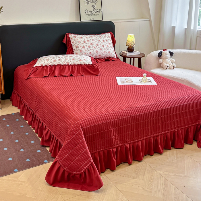 91家纺网 家纺一手货源 找家纺 尚美 2026新款法式复古大花边仿棉床盖四件套 梨花洛