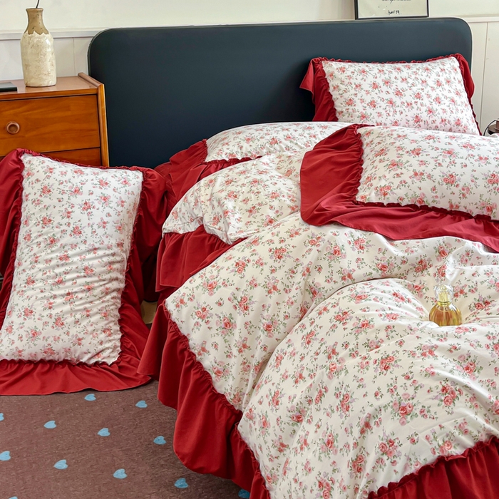 91家纺网 家纺一手货源 找家纺 尚美 2026新款法式复古大花边仿棉床盖四件套 梨花洛