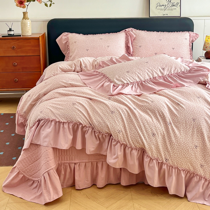 91家纺网 家纺一手货源 找家纺 尚美 2026新款法式复古大花边仿棉床盖四件套 恋恋情