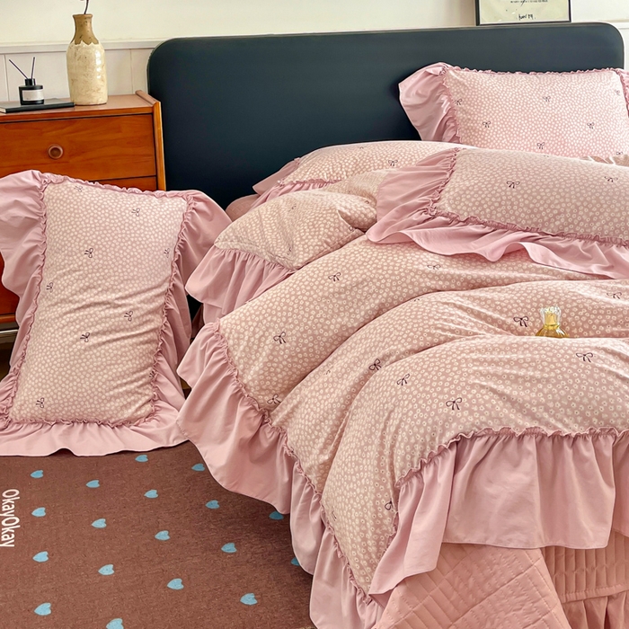 91家纺网 家纺一手货源 找家纺 尚美 2026新款法式复古大花边仿棉床盖四件套 恋恋情