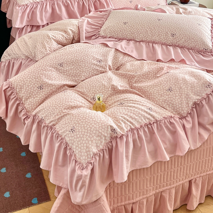 91家纺网 家纺一手货源 找家纺 尚美 2026新款法式复古大花边仿棉床盖四件套 恋恋情