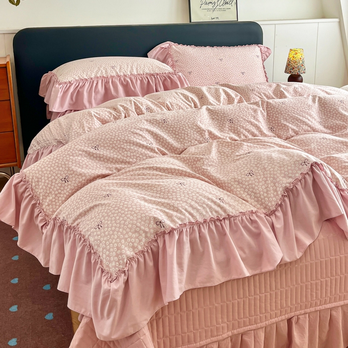 91家纺网 家纺一手货源 找家纺 尚美 2026新款法式复古大花边仿棉床盖四件套 恋恋情