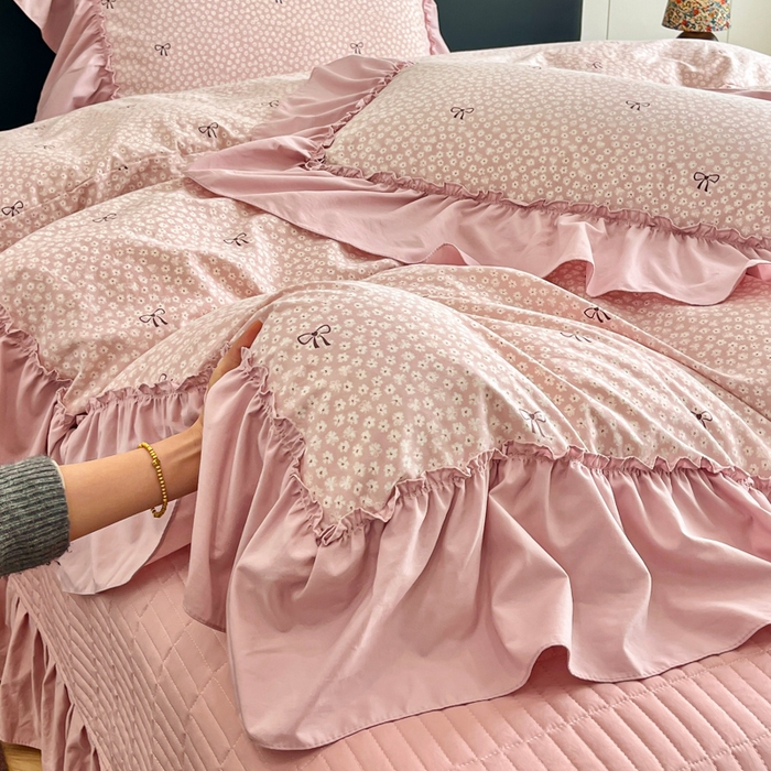 91家纺网 家纺一手货源 找家纺 尚美 2026新款法式复古大花边仿棉床盖四件套 恋恋情