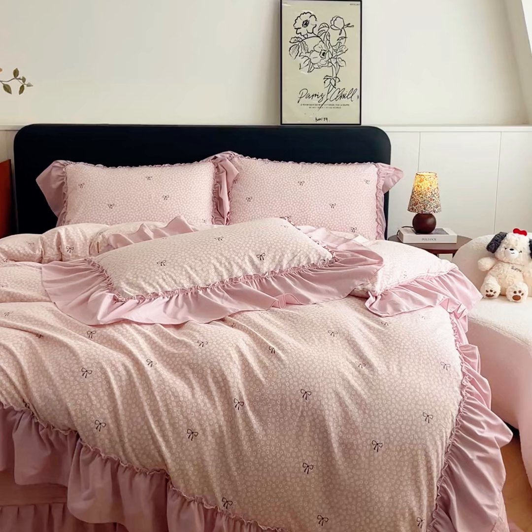 91家纺网 家纺一手货源 找家纺 尚美 2026新款法式复古大花边仿棉床盖四件套 恋恋情