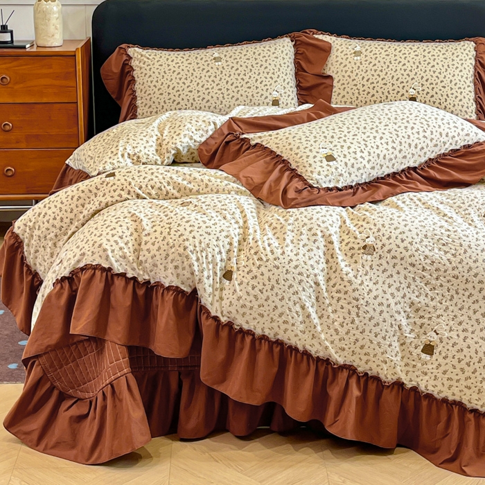 91家纺网 家纺一手货源 找家纺 尚美 2026新款法式复古大花边仿棉床盖四件套 萌萌兔