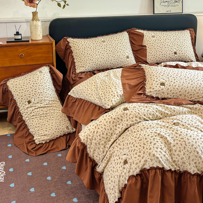 91家纺网 家纺一手货源 找家纺 尚美 2026新款法式复古大花边仿棉床盖四件套 萌萌兔