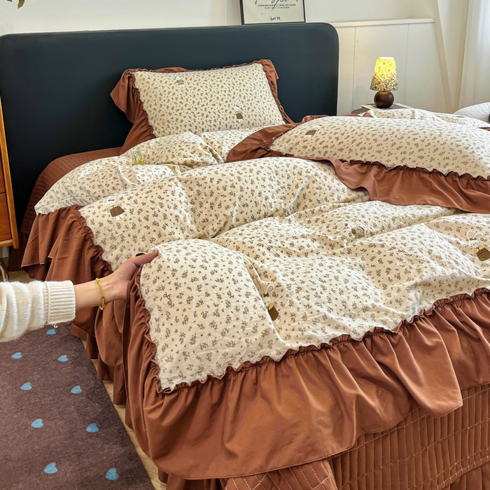 91家纺网 家纺一手货源 找家纺 尚美 2026新款法式复古大花边仿棉床盖四件套 萌萌兔