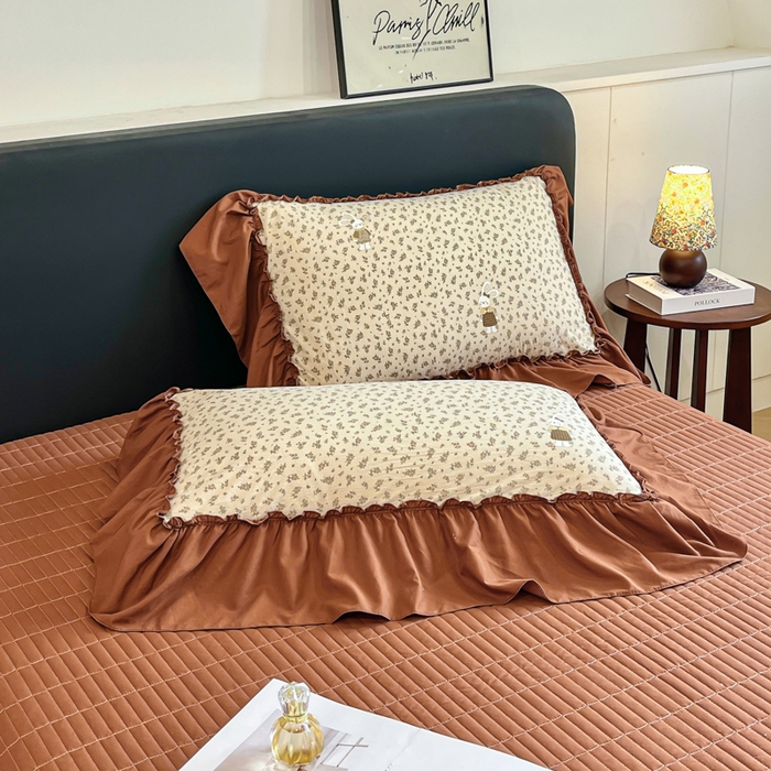 91家纺网 家纺一手货源 找家纺 尚美 2026新款法式复古大花边仿棉床盖四件套 萌萌兔