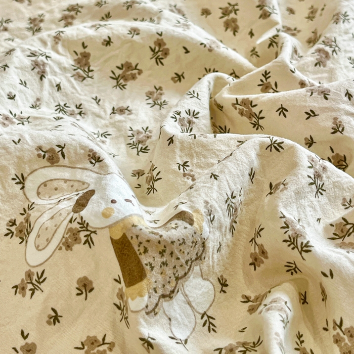 91家纺网 家纺一手货源 找家纺 尚美 2026新款法式复古大花边仿棉床盖四件套 萌萌兔