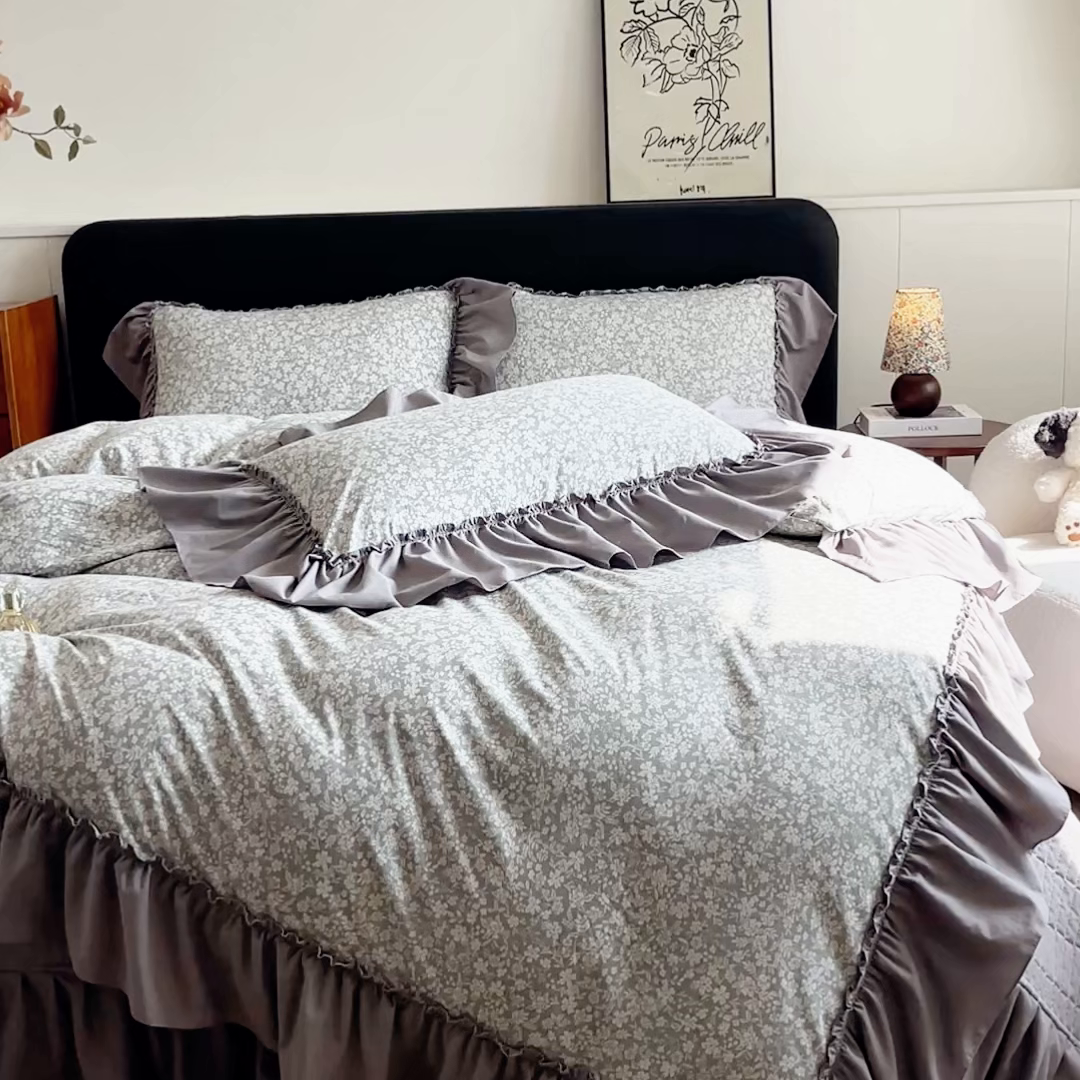 91家纺网 家纺一手货源 找家纺 尚美 2026新款法式复古大花边仿棉床盖四件套 梦境