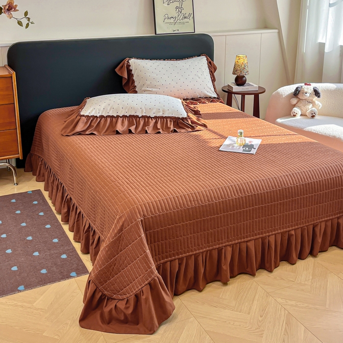 91家纺网 家纺一手货源 找家纺 尚美 2026新款法式复古大花边仿棉床盖四件套 米波点