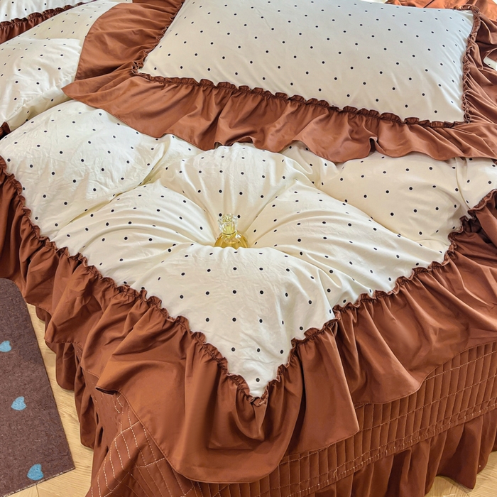 91家纺网 家纺一手货源 找家纺 尚美 2026新款法式复古大花边仿棉床盖四件套 米波点