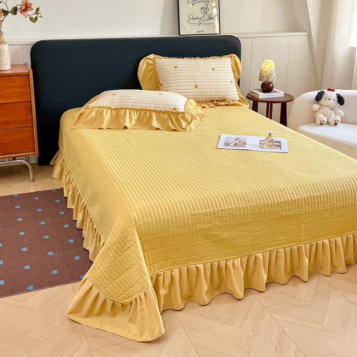 91家纺网 家纺一手货源 找家纺 尚美 2026新款法式复古大花边仿棉床盖四件套 南瓜