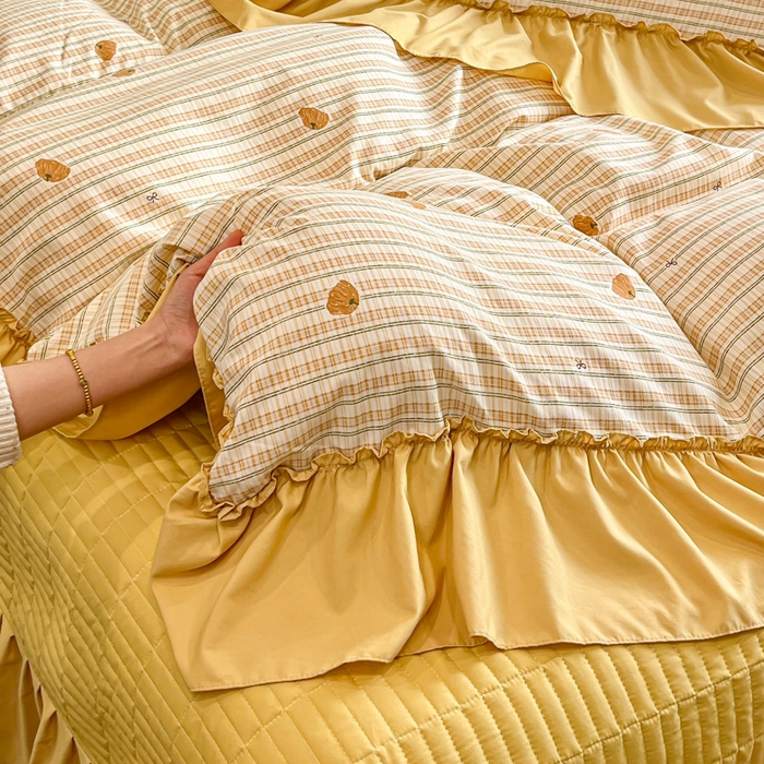 91家纺网 家纺一手货源 找家纺 尚美 2026新款法式复古大花边仿棉床盖四件套 南瓜