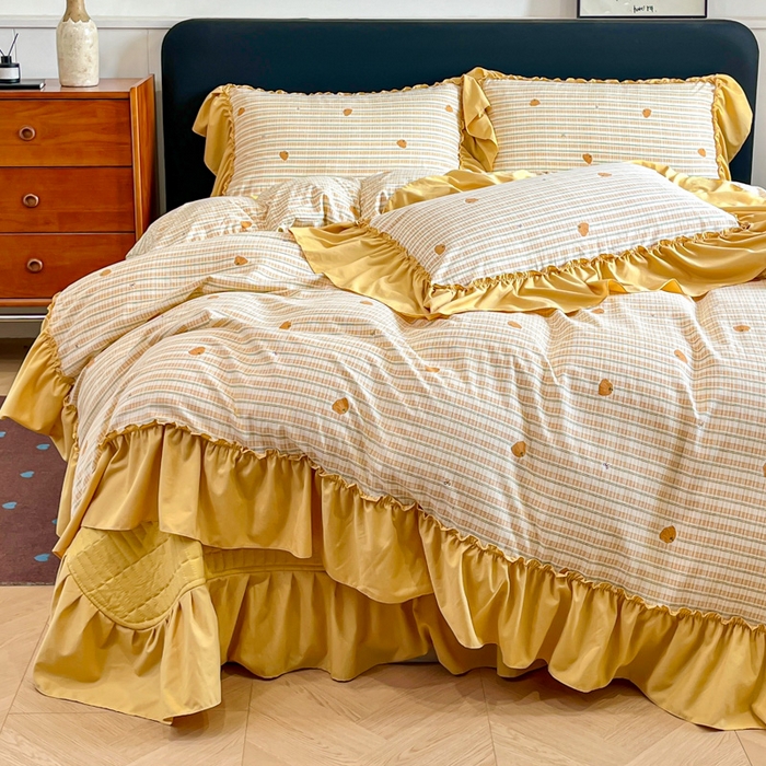 91家纺网 家纺一手货源 找家纺 尚美 2026新款法式复古大花边仿棉床盖四件套 南瓜