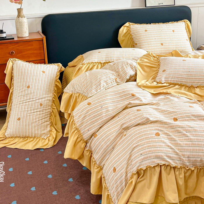 91家纺网 家纺一手货源 找家纺 尚美 2026新款法式复古大花边仿棉床盖四件套 南瓜