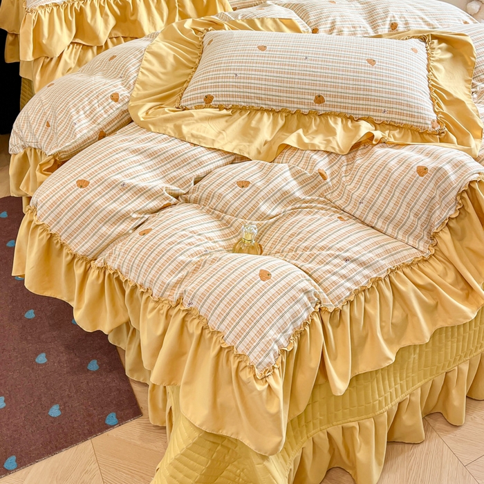 91家纺网 家纺一手货源 找家纺 尚美 2026新款法式复古大花边仿棉床盖四件套 南瓜