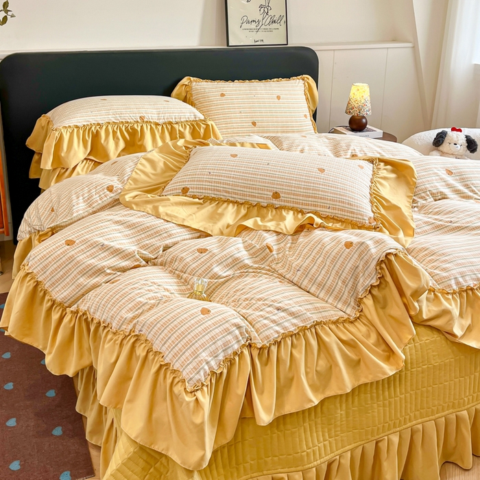 91家纺网 家纺一手货源 找家纺 尚美 2026新款法式复古大花边仿棉床盖四件套 南瓜