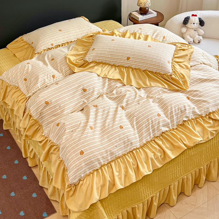 91家纺网 家纺一手货源 找家纺 尚美 2026新款法式复古大花边仿棉床盖四件套 南瓜