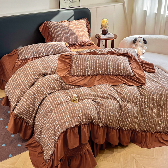 91家纺网 家纺一手货源 找家纺 尚美 2026新款法式复古大花边仿棉床盖四件套 田园牧歌