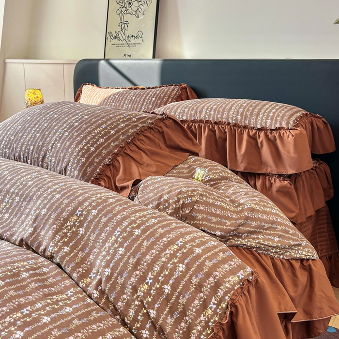 91家纺网 家纺一手货源 找家纺 尚美 2026新款法式复古大花边仿棉床盖四件套 田园牧歌