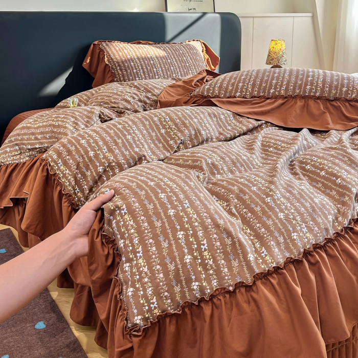 91家纺网 家纺一手货源 找家纺 尚美 2026新款法式复古大花边仿棉床盖四件套 田园牧歌