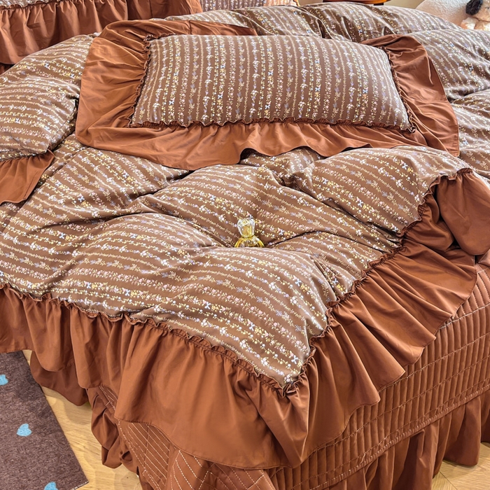 91家纺网 家纺一手货源 找家纺 尚美 2026新款法式复古大花边仿棉床盖四件套 田园牧歌