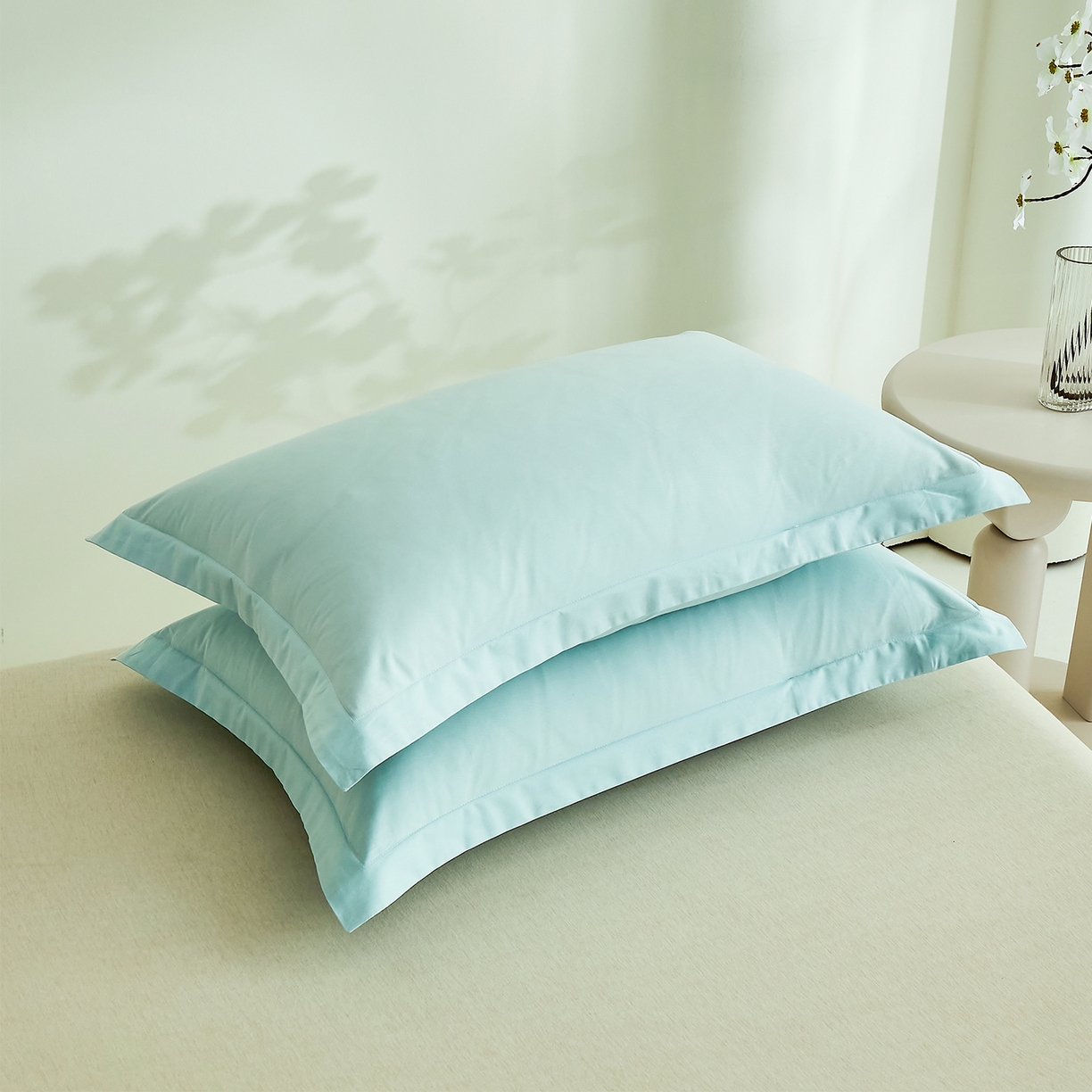 91家纺网 家纺一手货源 找家纺 元元家居（元元被业） 2026新款全棉纯棉13372套件及单品【纯色款】-单枕套枕套单件 天梦蓝