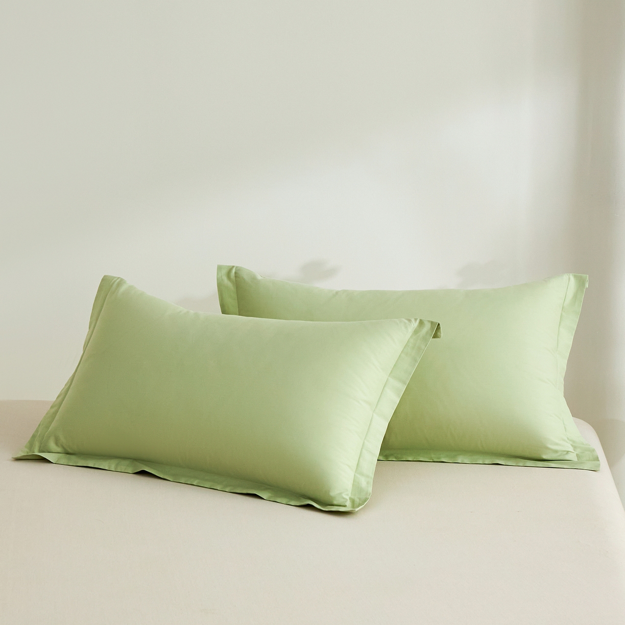 91家纺网 家纺一手货源 找家纺 元元家居（元元被业） 2026新款全棉纯棉13372套件及单品【纯色款】-单枕套枕套单件 麦田绿