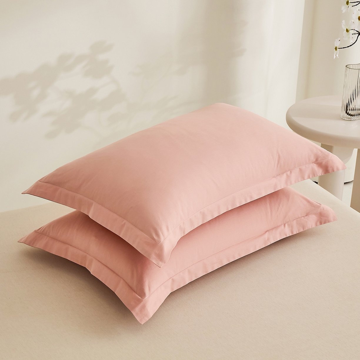 91家纺网 家纺一手货源 找家纺 元元家居（元元被业） 2026新款全棉纯棉13372套件及单品【纯色款】-单枕套枕套单件 炫彩粉