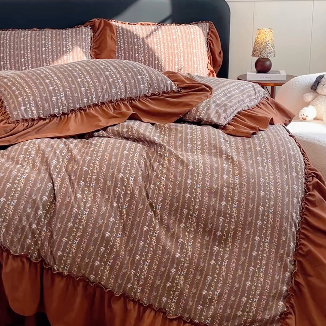 91家纺网 家纺一手货源 找家纺 尚美 2026新款法式复古大花边仿棉床盖四件套 田园牧歌