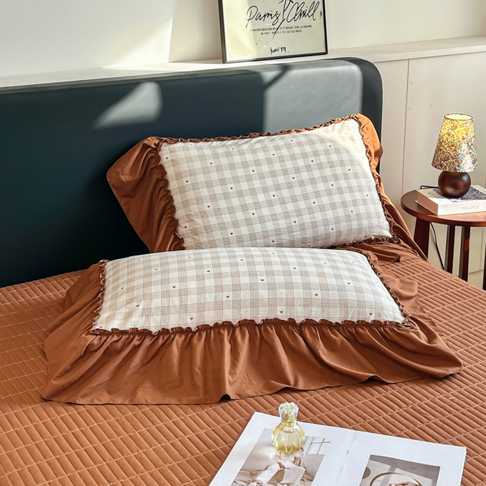 91家纺网 家纺一手货源 找家纺 尚美 2026新款法式复古大花边仿棉床盖四件套 甜心格