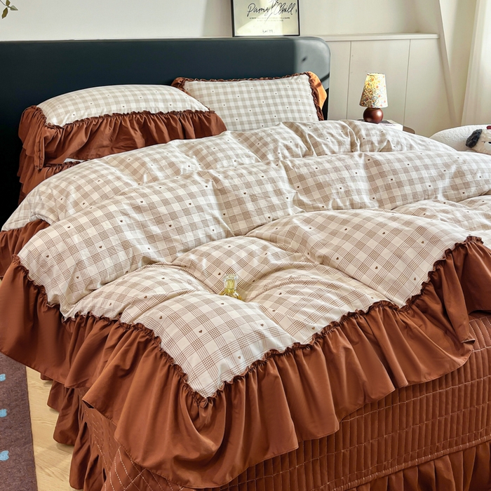 91家纺网 家纺一手货源 找家纺 尚美 2026新款法式复古大花边仿棉床盖四件套 甜心格