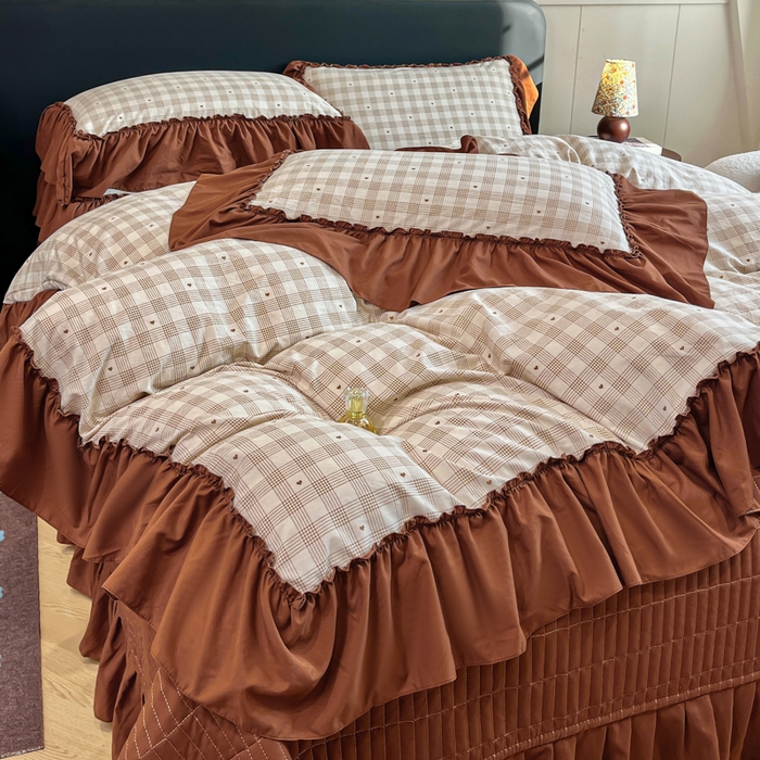 91家纺网 家纺一手货源 找家纺 尚美 2026新款法式复古大花边仿棉床盖四件套 甜心格