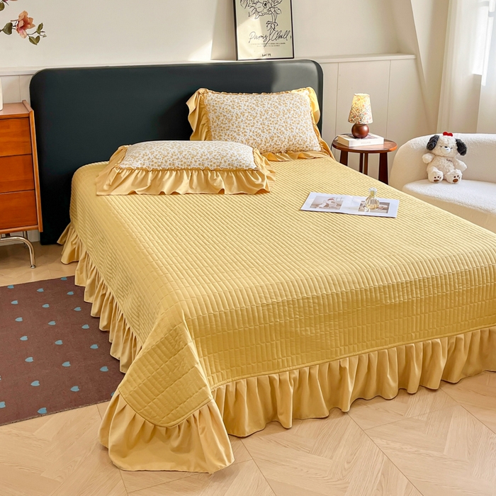 91家纺网 家纺一手货源 找家纺 尚美 2026新款法式复古大花边仿棉床盖四件套 小黄花儿