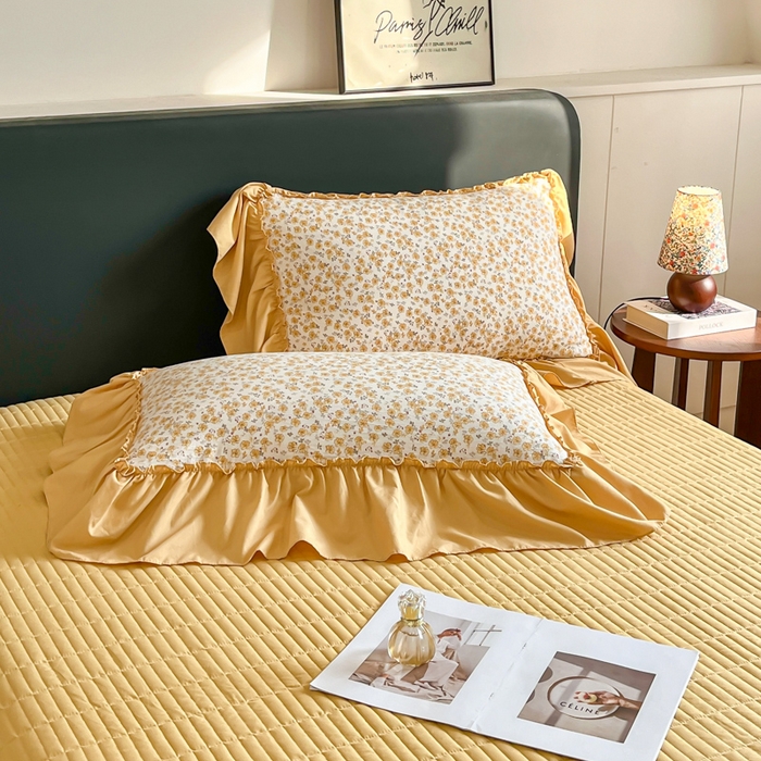 91家纺网 家纺一手货源 找家纺 尚美 2026新款法式复古大花边仿棉床盖四件套 小黄花儿