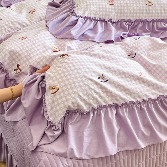 91家纺网 家纺一手货源 找家纺 尚美 2026新款法式复古大花边仿棉床盖四件套 小木马