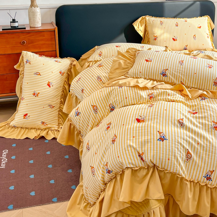 91家纺网 家纺一手货源 找家纺 尚美 2026新款法式复古大花边仿棉床盖四件套 星星伙伴