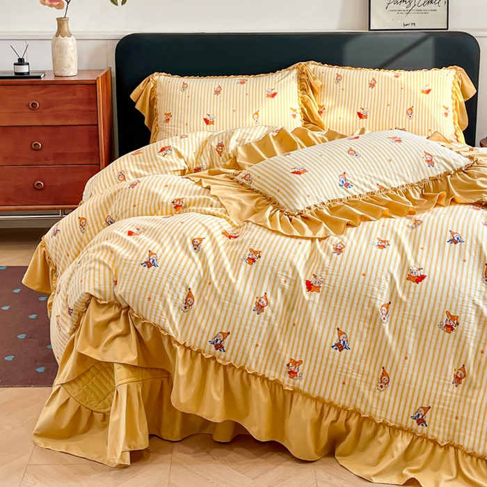 91家纺网 家纺一手货源 找家纺 尚美 2026新款法式复古大花边仿棉床盖四件套 星星伙伴