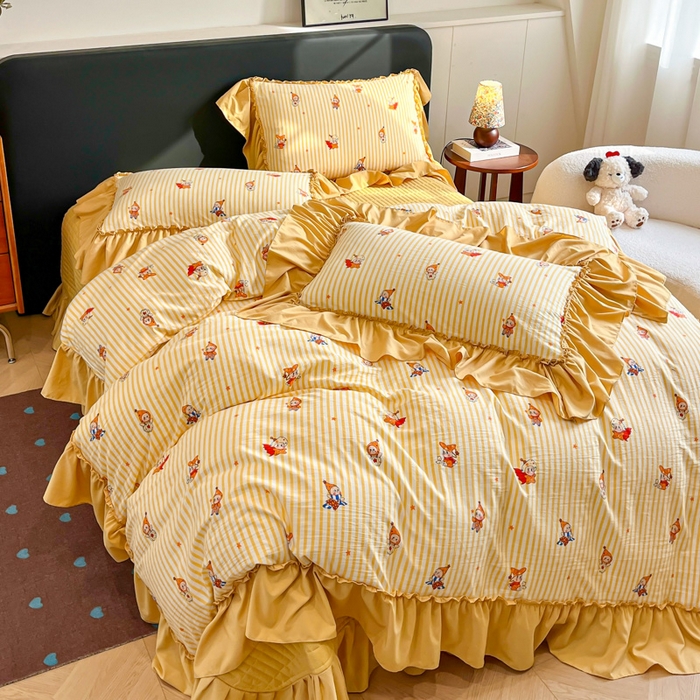 91家纺网 家纺一手货源 找家纺 尚美 2026新款法式复古大花边仿棉床盖四件套 星星伙伴