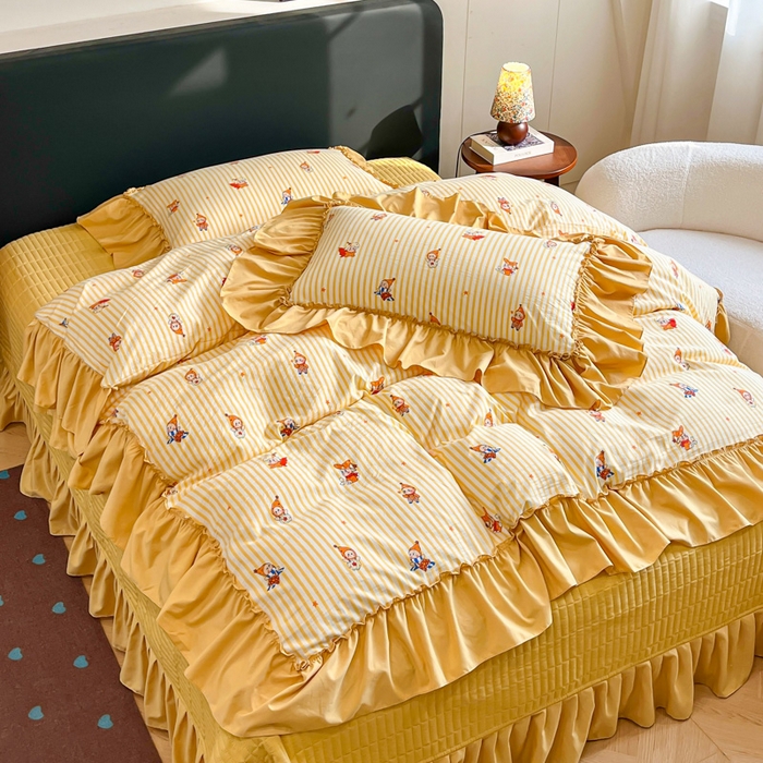 91家纺网 家纺一手货源 找家纺 尚美 2026新款法式复古大花边仿棉床盖四件套 星星伙伴